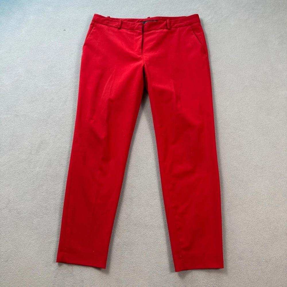 Zara Basic Womens Red Slim Fit Trousers Size M Made in Morocco Business Casual
